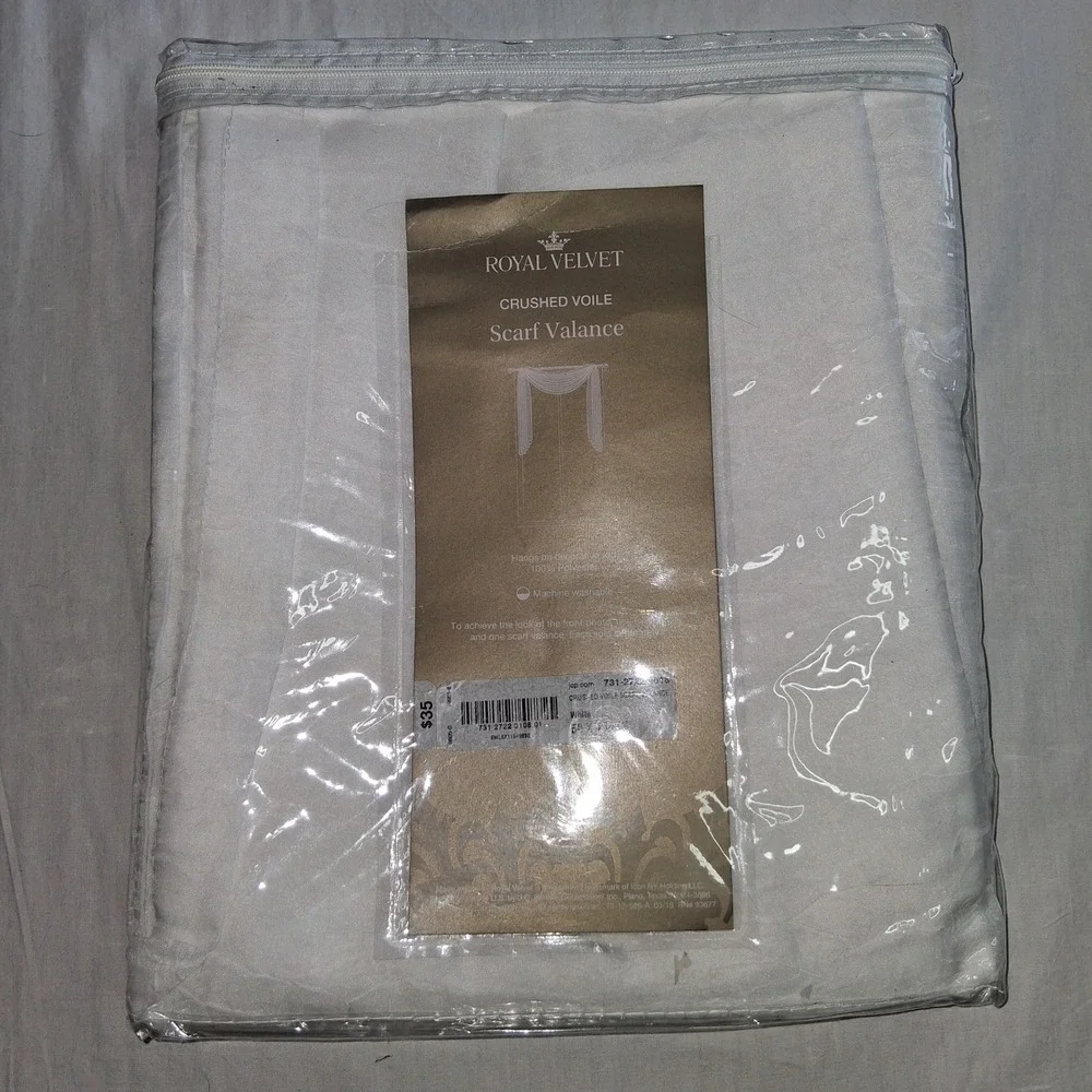 Royal Velvet White Crushed Voile Scarf Valance 50‎ x 144 Inch Window Treatment